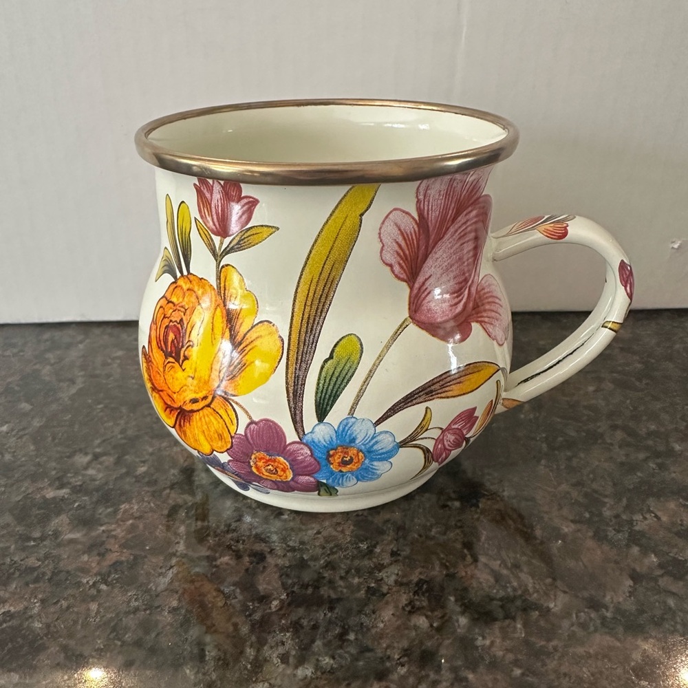 MacKenzie Childs Floral Ceramic Mug with Gold Accent